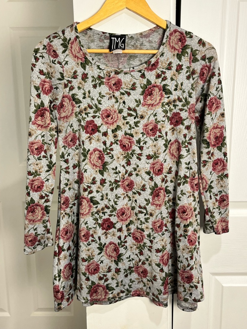TMG Vintage Floral Tunic top Long Sleeve Romantic COTTAGECORE Size Medium